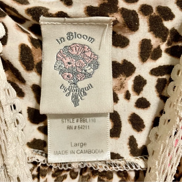 IN BLOOM by JONQUIL Cheetah Print Chemise Cream Lace, Pink Trim Womens Large - Picture 13 of 16